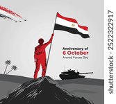 Soldier Raising Egyptian Flag Celebrating October Victory