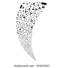 Soldier random fireworks stream. Vector illustration style is flat black iconic symbols on a white background. Object fountain organized from scattered symbols.