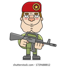 Soldier In A Red Beret. Cartoon Soldier Red Beret Vector Icon For Web Design Isolated On White Background