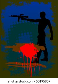 soldier with red splash and abstract background