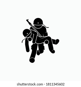 Soldier Rescue Icon. Heroic Saving, Battle Area Illustration within Glyph Style. Applied as Trendy Symbol for Info Graphics, Design Elements, Websites, Presentation and Application - Vector.