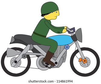 Soldier riding motorcycle