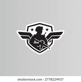 Soldado con el Vector de la ilustración del emblema del rifle