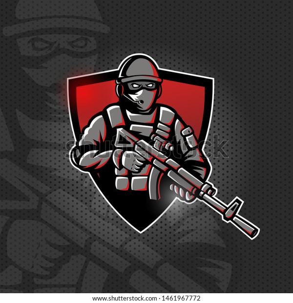 Soldier Rifle Mascot Logo Sport Team Stock Vector (Royalty Free) 1461967772