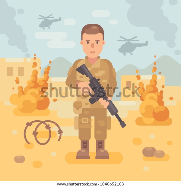 Soldier Rifle On Battlefield Flat Illustration Stock Vector Royalty Free