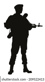 Soldier with rifle posing. Detailed vector silhouette