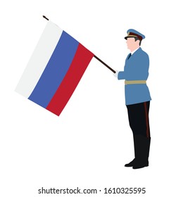Soldier with Russian flag vector silhouette illustration. Ceremonial day of Russia. Military walk.