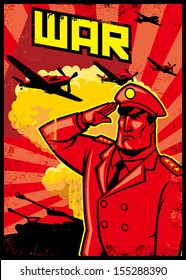 Soldier Salute Poster With War Plane Background