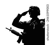 Soldier salute silhouette isolated on a white background