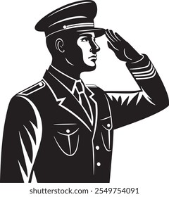 Soldado saudando arte de silhueta preta de um para projetos criativos