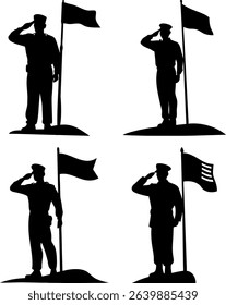 soldier saluting flag in evening light