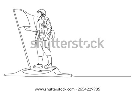 Soldier Saluting with Flag Single Line Drawing, happy Veterans day continuous line art drawing