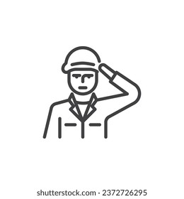 Soldier Saluting Linie Symbol. lineares Stilzeichen für mobiles Konzept und Webdesign. Referent begrüßt Umriss-Vektorsymbol. Symbol, Logo-Abbildung. Vektorgrafik