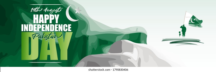 Soldier saluting Pakistan flag. vector illustration for Pakistan independence day-14th August