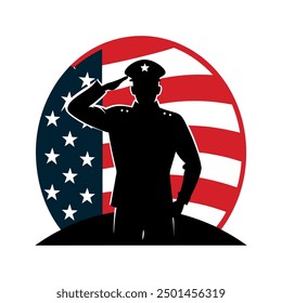 Soldier saluting silhouette in black color. Vector template design, Salute - Military Soldier or Boy Scout Background