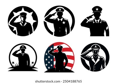 Soldier saluting silhouette in black color. Vector template design, Salute - Military Soldier or Boy Scout Background