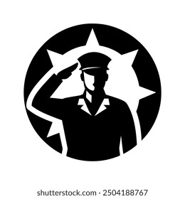 Soldier saluting silhouette in black color. Vector template design, Salute - Military Soldier or Boy Scout Background