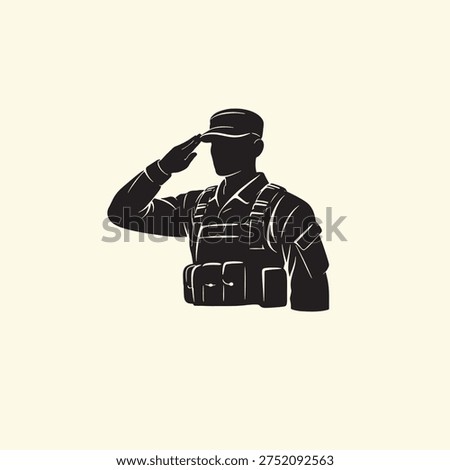 Soldier saluting silhouette icon vector illustration.