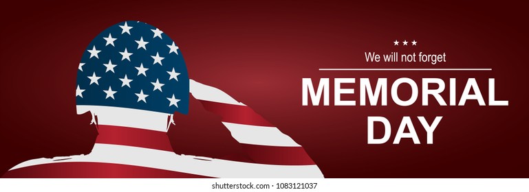 Soldier saluting the USA flag for memorial day. Happy memorial day. USA flag as a background. Double exposure effect.