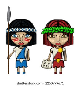 Soldaten und Gelehrte, Vektorgrafik-Pixel, 8-Bit-Symbol auf weißem Hintergrund