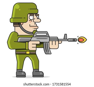 Soldier Shoots From A Machine Gun Vector Illustration On A White Background