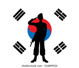 Soldier silhouette against the background of the flag of South Korea.