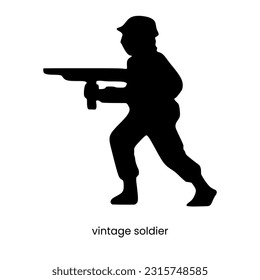 Soldier silhouette with bren light machine gun in walking pose icon vector illustration in trendy style. Old Retro Vintage Army or Infantry on World War II. Editable graphic resources for you.