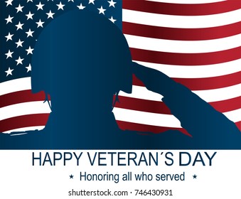 Soldier silhouette memorial day. Happy veteran's day poster or banners â?? On November 11. USA flag as a background.