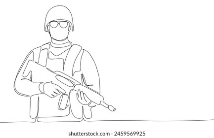 Soldier silhouette one line continuous. Line art soldier. Hand drawn vector art.
