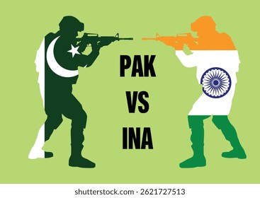 soldier silhouette With pakistan and india flag
