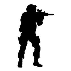 Soldier Silhouette With Riffle Ready To Shoot Vector Design
