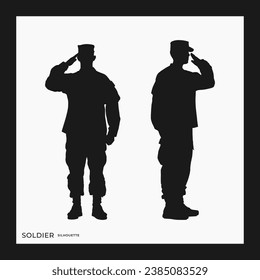 Soldier silhouette with salut pose, respect gesture, white background