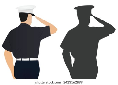 Soldier and silhouette saluting. vector