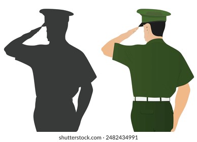Soldier and silhouette saluting. vector