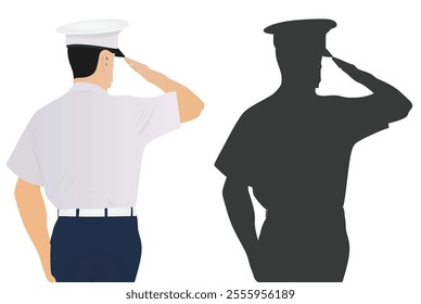 Soldier and silhouette saluting. vector