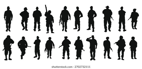 soldado silhueta conjunto equipe vetor ilustração
