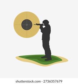 Soldier silhouette. Shooting practice on a target circle. Vector illustration.