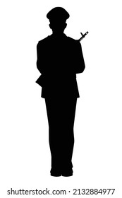 Soldier silhouette vector isolated on white background, military man in parade.