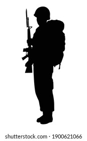 Soldier silhouette vector on white background, military people.