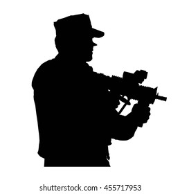 Soldier silhouette with weapons