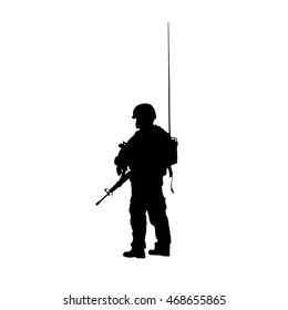 Soldier silhouette with weapons