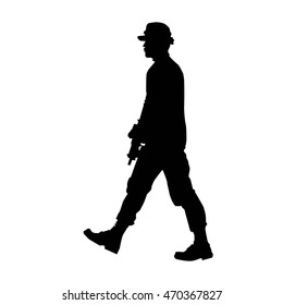 Soldier silhouette with weapons