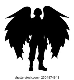 Soldier silhouette with 
wings flying 