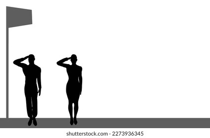 Soldier silhouettes standing under the flag