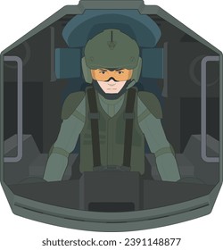 Soldado sentado en una cabina robot