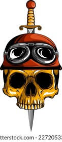 Calavera de soldado en casco con ilustración portadora de cuchillos