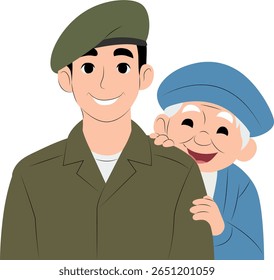 Soldado Filho Vovó Orgulho Abraçar Ilustração, feliz Dia das Forças Armadas