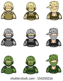 Soldier And Special Force Military Marine Half-body Dummy Model In Uniform Icon Collection Set 1, Create By Cartoon Vector 