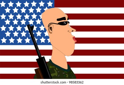 soldier standing in front of american flag