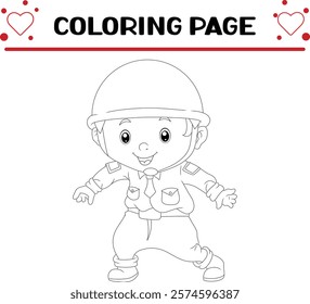 soldier is standing with funny pose coloring page for kids